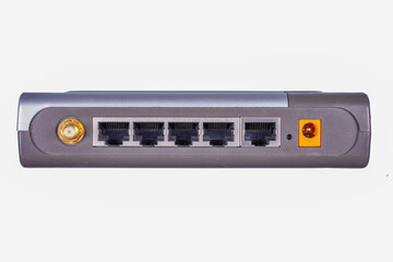 Old network router connectors. Connection point for a computer device.