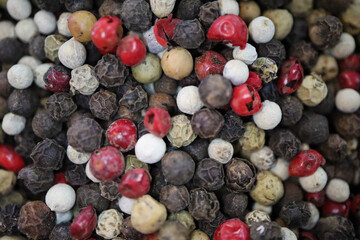 colorful pepper and peppercorns on the turkish spice market closeup
