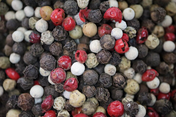 colorful pepper and peppercorns on the turkish spice market closeup