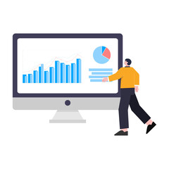 illustration of a man building a statistical data with a ven diagram and graph table
