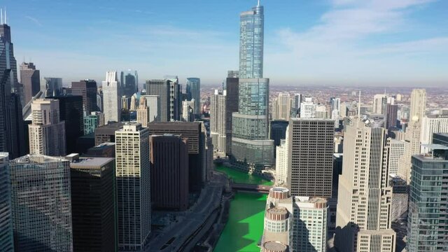 Aerial View of Chicago on Saint Patrick's Day