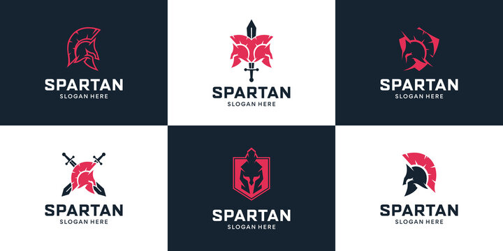 Set of spartan and shield logo design