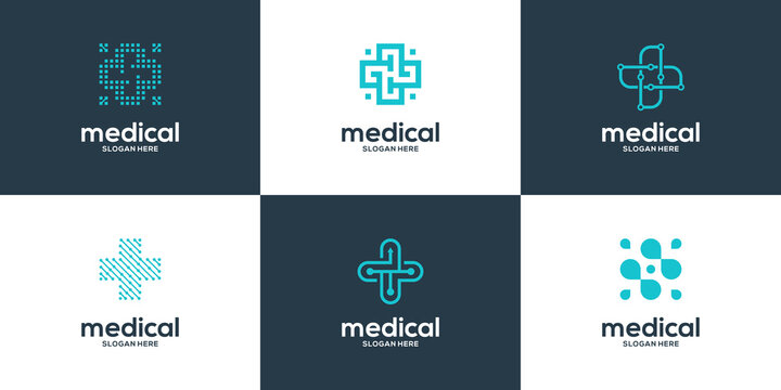 Set of cross plus medical logo design