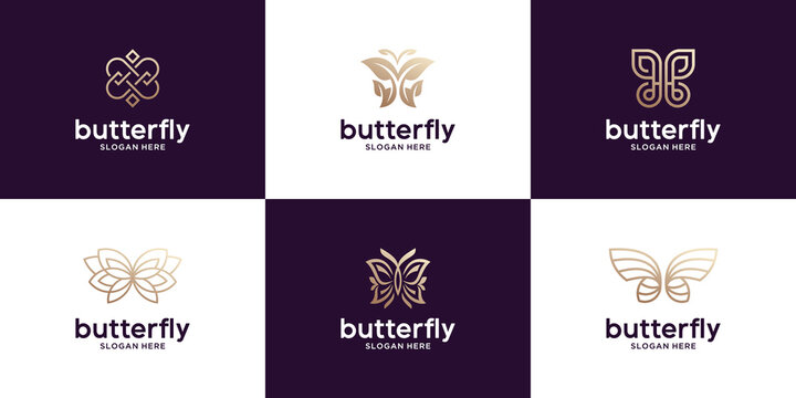 Set of luxury butterfly logo design