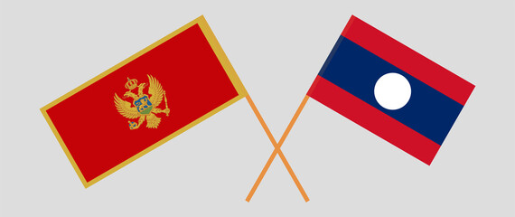 Crossed flags of Montenegro and Laos. Official colors. Correct proportion