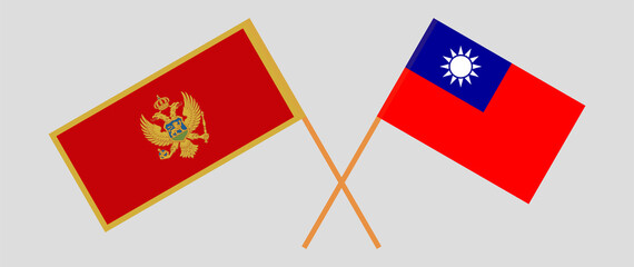 Crossed flags of Montenegro and Taiwan. Official colors. Correct proportion