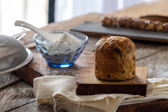 torca with flour on rustic table