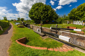 Maunsel Lock, canal lock on the Bridgewater and Taunton Canal, wide angle. - 426925703
