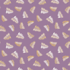 Vector tropical palm leaves seamless pattern. Flat summer illustration. Purple background.