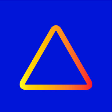 Minimalist triangle outline with rounded corners in a yellow to orange gradient on a blue background. Modern Y2K and Swiss Design vector logo for corporate branding, tech, and clean creative concepts.