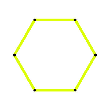 Hexagon linked with geometric nodes, abstract constructivist composition featuring connected points, straight lines, symmetry and modern vector design