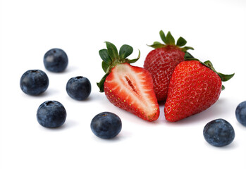 Fototapeta na wymiar Strawberries and blueberries isolated on a white background.