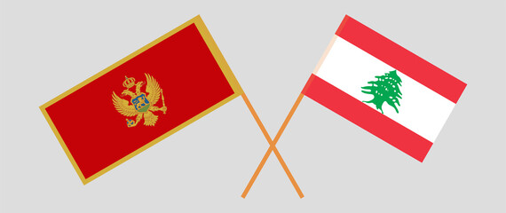 Crossed flags of Montenegro and the Lebanon. Official colors. Correct proportion