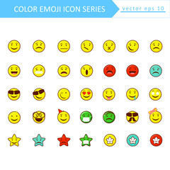 Cute multi-colored social media Emoji set. Fully editable and Royalty free.
