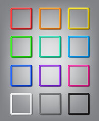 Collection of twelve square frames with vector shadows and rounded corners. Vector modern design of template photo frame is perfect for presentations, photos and pictures