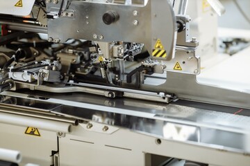 sewing machine scribbling fabric. tailoring at the factory