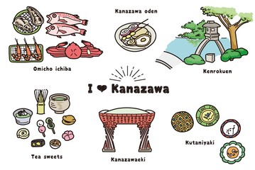 手描き風金沢のイラスト（カラー）