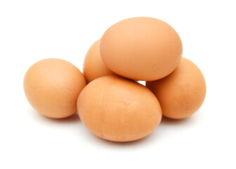 Raw eggs isolated on white background
