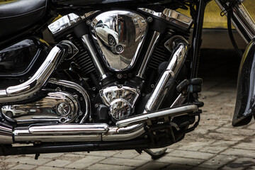 motorcycle bike details fuel tank exhaust pipe chrome