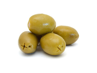 Olives on twig isolated on white background