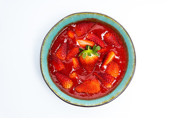 strawberry smoothie in white background. spring or summer healthy food concept. real food
