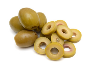 Olives on twig isolated on white background