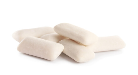 Heap of chewing gum pieces on white background