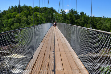 Suspended pedestrian bridge Parc des Chutes de la Chaudiere 113 meters long Quebec