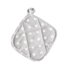 Oven potholder for hot dishes on white background, top view