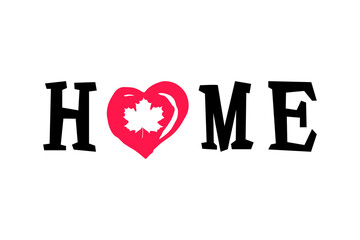 Home with red maple leaf on white background. Happy Canada day concept. Vector illustration.