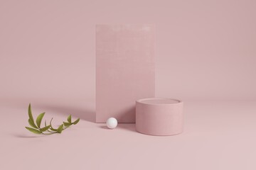 Abstract pink color background, mock up scene geometry shape podium for product display. 3d render