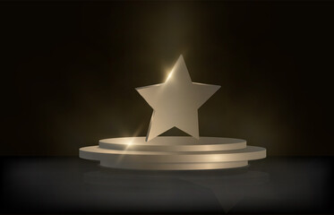 Gold star on gold podium, vector template for cosmetics, show business, sports or something else
