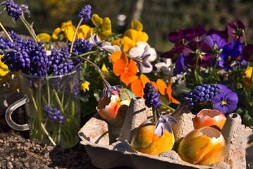colorful easter eggs and flowers decoration