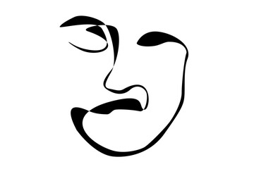 Line art of a man with beard. Black and white portrait . Modern face art.