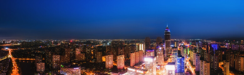 Fototapeta na wymiar Aerial photography of the night view of Didang Lake Central Business District, Shaoxing, Zhejiang