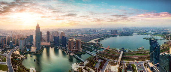 Aerial photography of the Didang Lake Central Business District, Shaoxing, Zhejiang