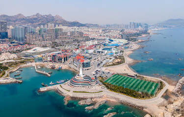 Football field on the reef of Qingdao Island, China