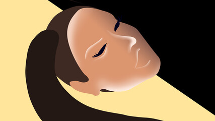 Minimal illustration of a woman face. Shadow art.  White skin model mackup. Clean face flat lay.