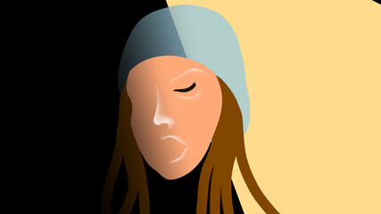 Minimal illustration of a woman face. Shadow art.  White skin model mackup. Clean face flat lay.