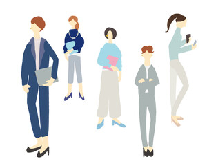 ビジネススーツを着て立っている女性の全身イラスト　Workers, business, jobs, vector