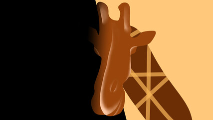 Minimal illustration of a giraffe face. Shadow art.  Brown color.  African animals.