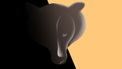 Minimal illustration of a bear face. Shadow art.  Flat bear art background. Close up bear art.