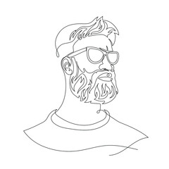 Continuous line vector drawing of bearded man wearing sunglasses. Minimalist Illustration. One Line concept.