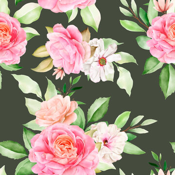 elegant seamless pattern watercolor floral and leaves