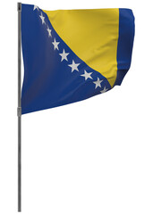 Bosnia and Herzegovina flag on pole isolated