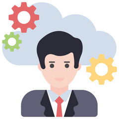Gears with cloud and avatar, icon of cloud manager