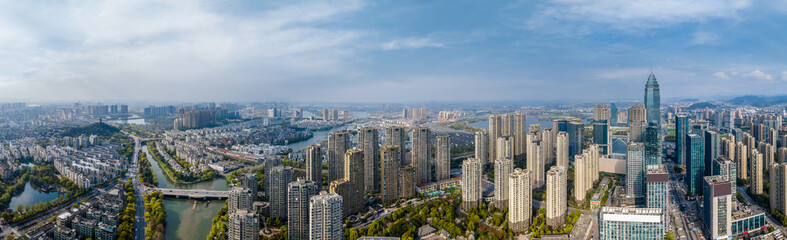 Fototapeta na wymiar Aerial photography of the Didang Lake Central Business District, Shaoxing, Zhejiang