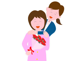 高校生の子供から母の日に花束をもらった女性