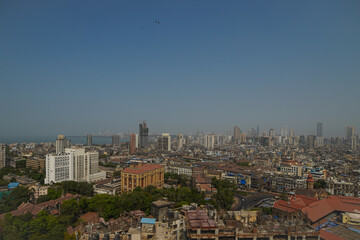 Fototapeta na wymiar Sky view of Colaba Mumbai city during lockdown. Empty streets and roads while Mumbai was in lockdown under Covid 19 pandemic - 04 10 2021 