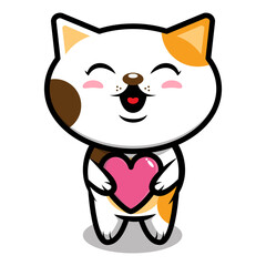 Funny Kitten cartoon characters hugging a heart doll, sign of love, best for mascot or logo for Pet Shop